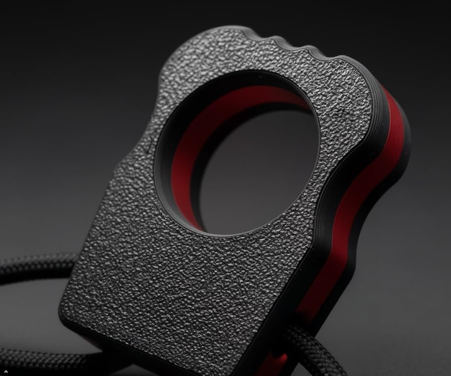 Metallic Silk Knuckles, black PLA with red silk accent and paracord lanyard
